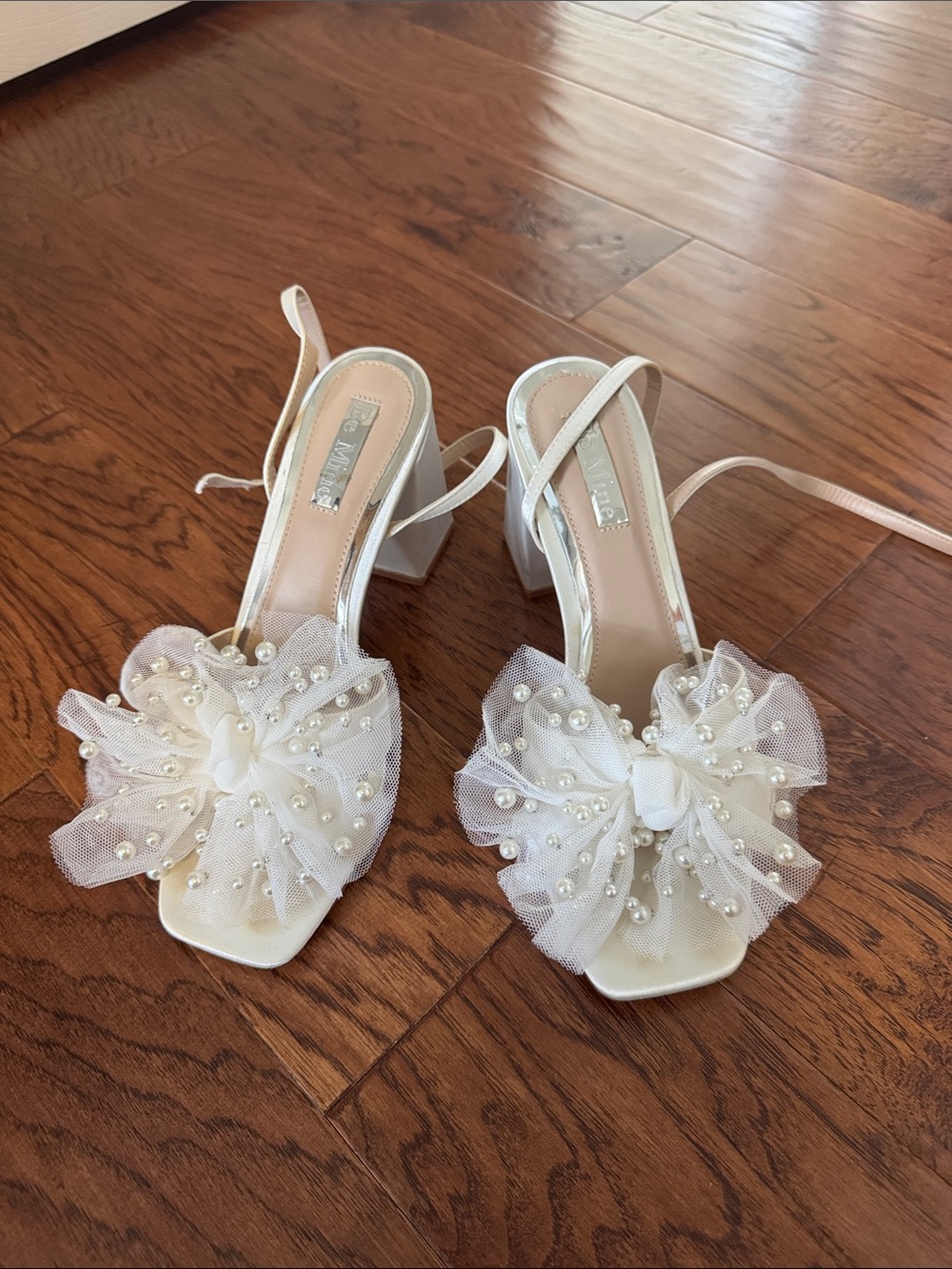 Elegant Ivory Pearl-Embellished Tulle Heels